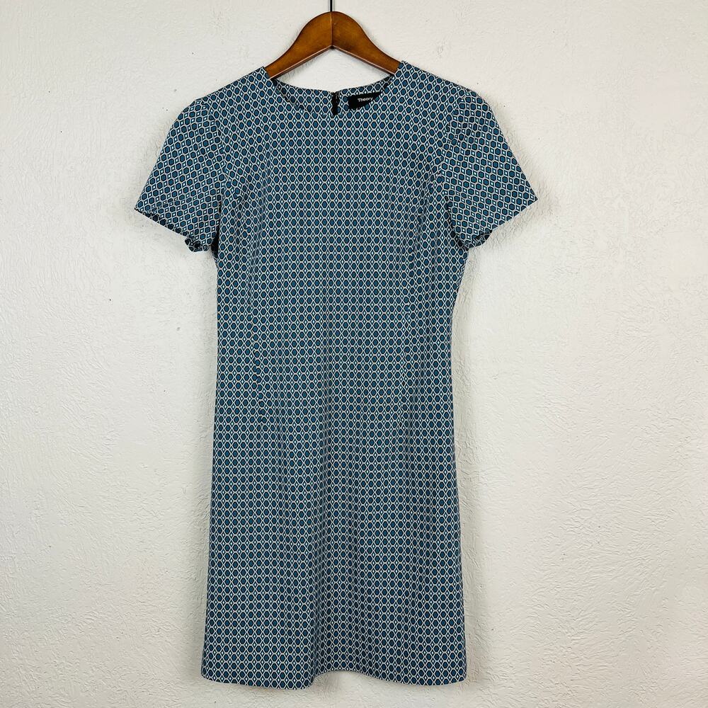 Theory Mod Print Sheath Dress Short Sleeve Knee Length Career - 0 - Picture 2 of 6